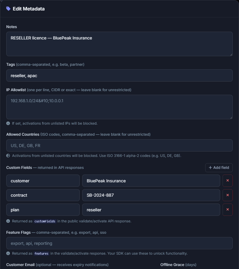 Customer Email field in Edit Metadata modal