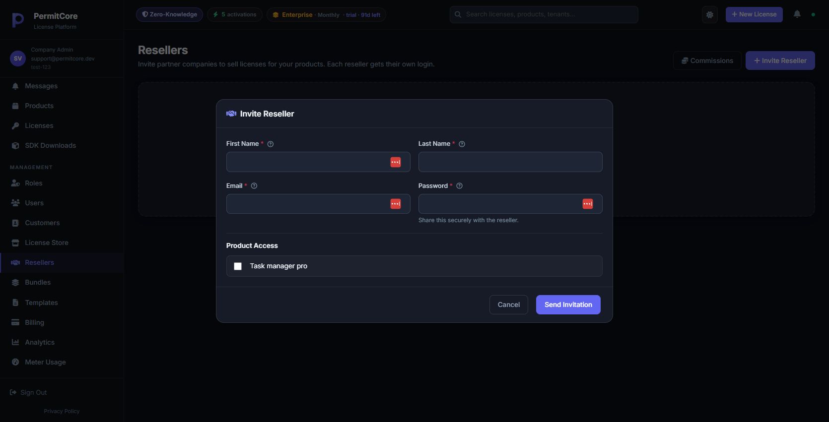 Resellers admin page
